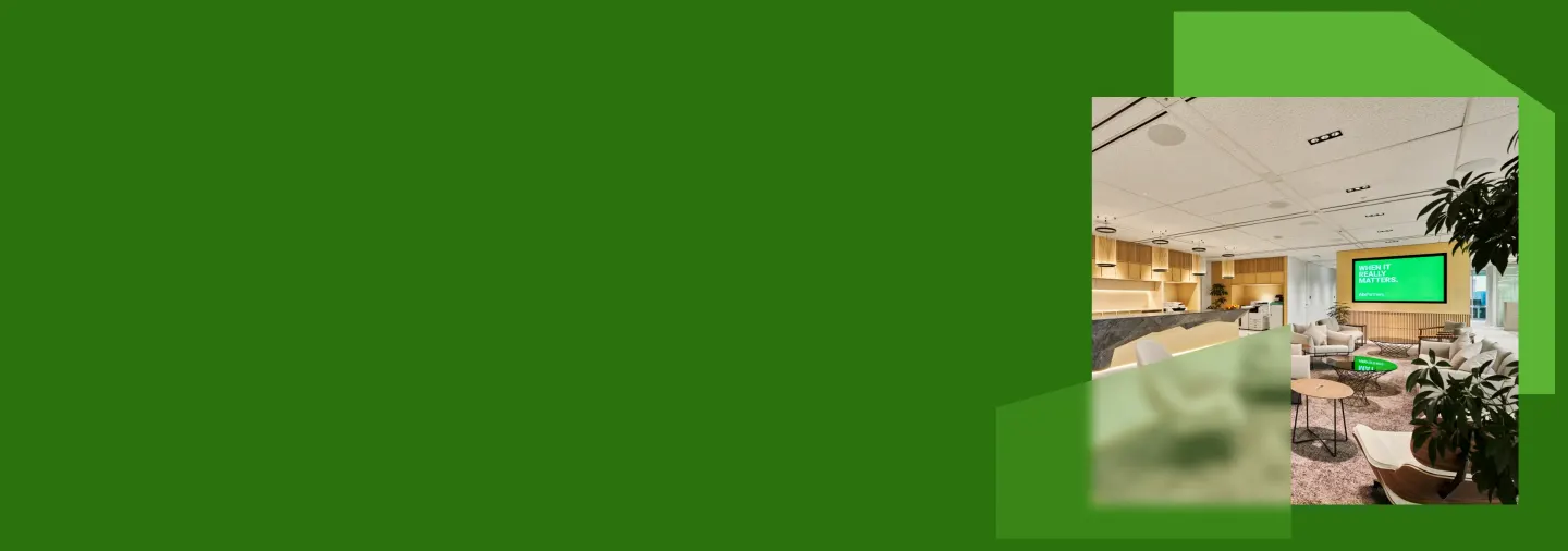An image of AlixPartners Tokyo Office, inside green geometric shapes